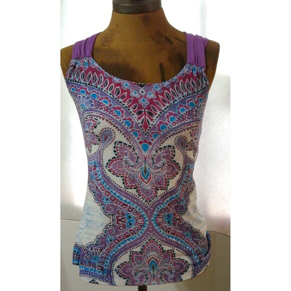 NWT Womens PrAna Yoga USA Cross Strap Top Bra New Phoebe S Purple Blue White - Picture 4 of 6